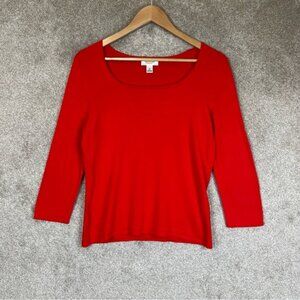 Talbots Sweater Womens Medium Petite Red Lightweight Rayon Nylon Pullover- 2851*